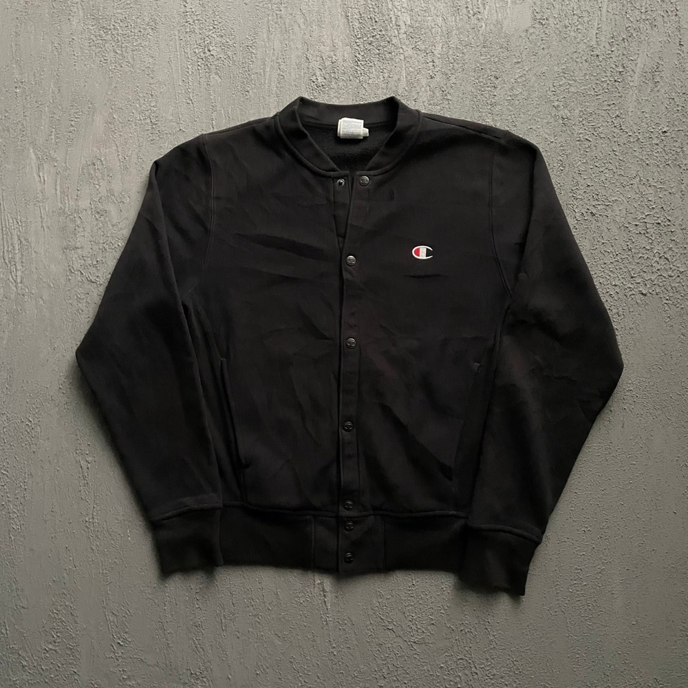 Champion Reverse Weave Sweatshirt Mens Small Black Snap Up